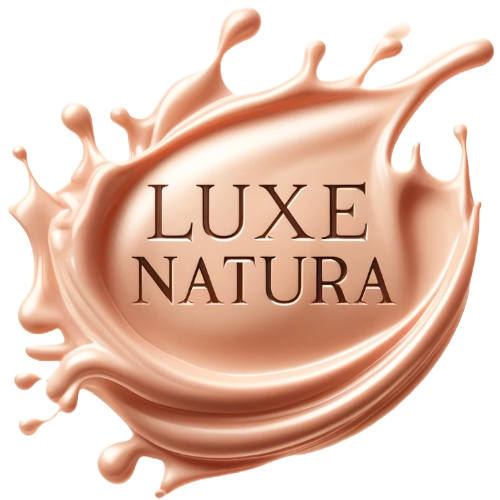 Image of Luxe Natura's creamy brown foundation making a dynamic splash against a clean background, highlighting the product's luxurious texture and natural coverage. The Luxe Natura logo is prominently displayed, underscoring the brand's commitment to clean, cruelty-free, and sustainable cosmetics. Ideal for consumers seeking high-quality, eco-friendly makeup options.